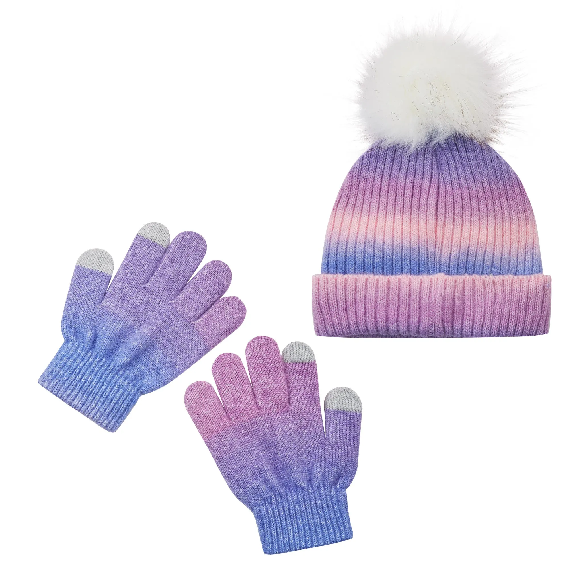 Purple & Pink Ombre Winter Hat & Glove Set