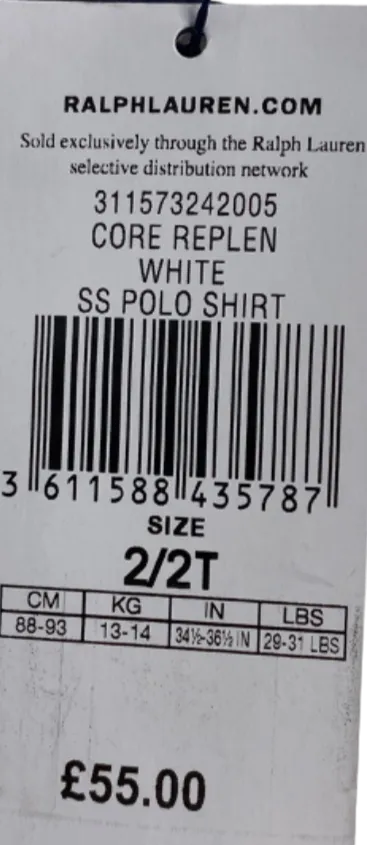 Ralph Lauren White SS Polo Shirt UK 2T