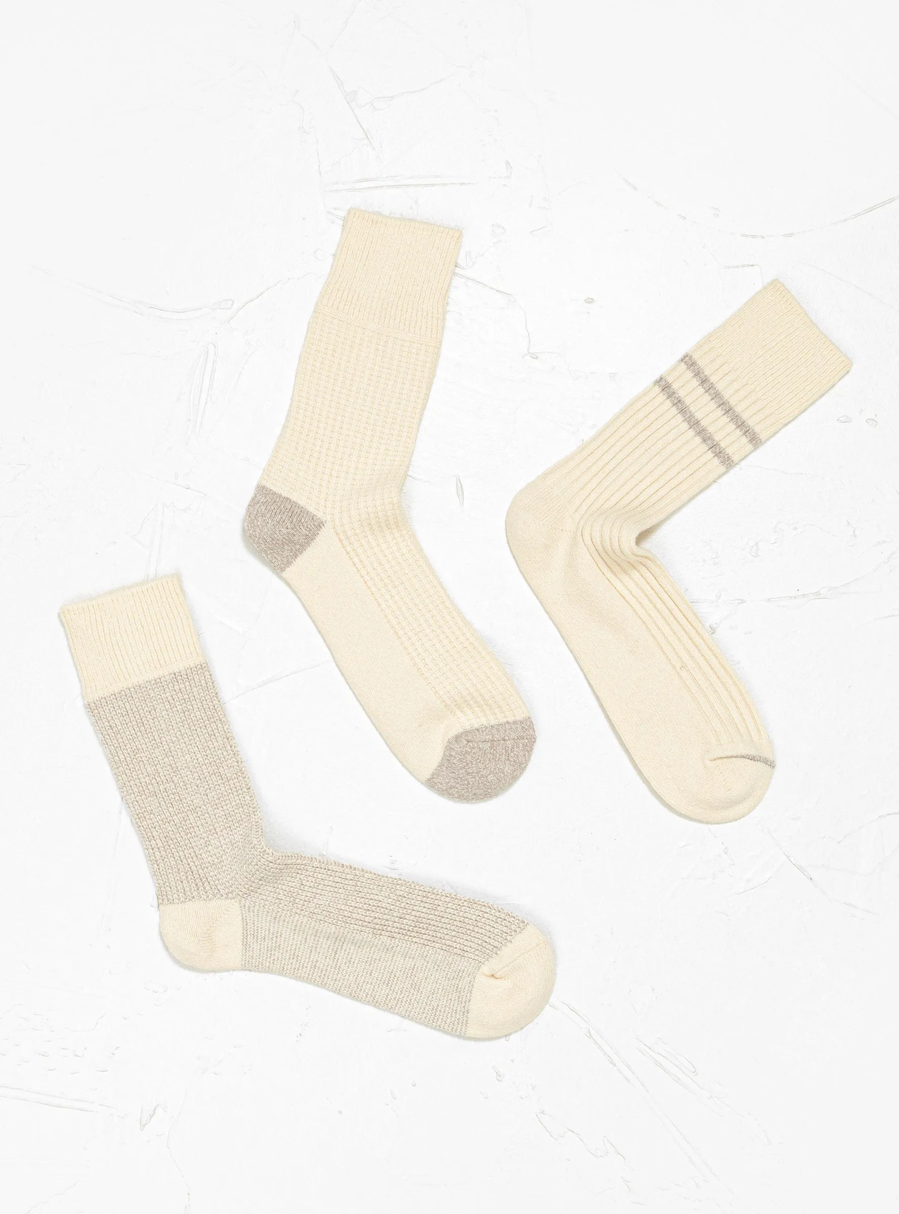 Recycled Daily Socks 3 Pack Off White & Grey