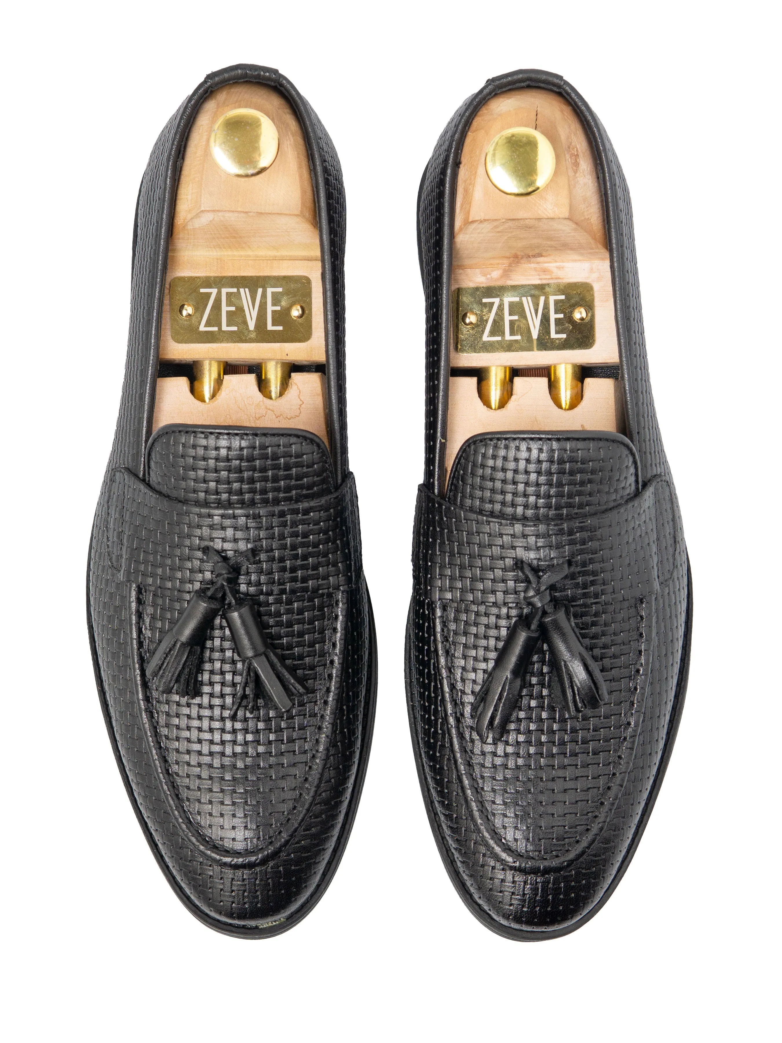 Rocky Tassel Loafer - Black Woven Leather (Flexi-Sole)