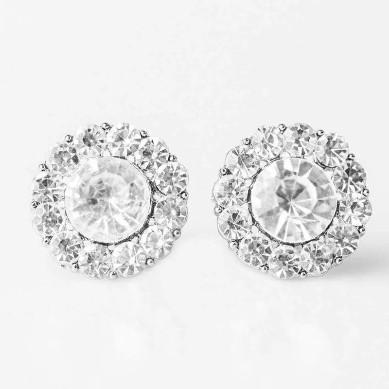 Snow Blossoms White Rhinestone Post Earrings