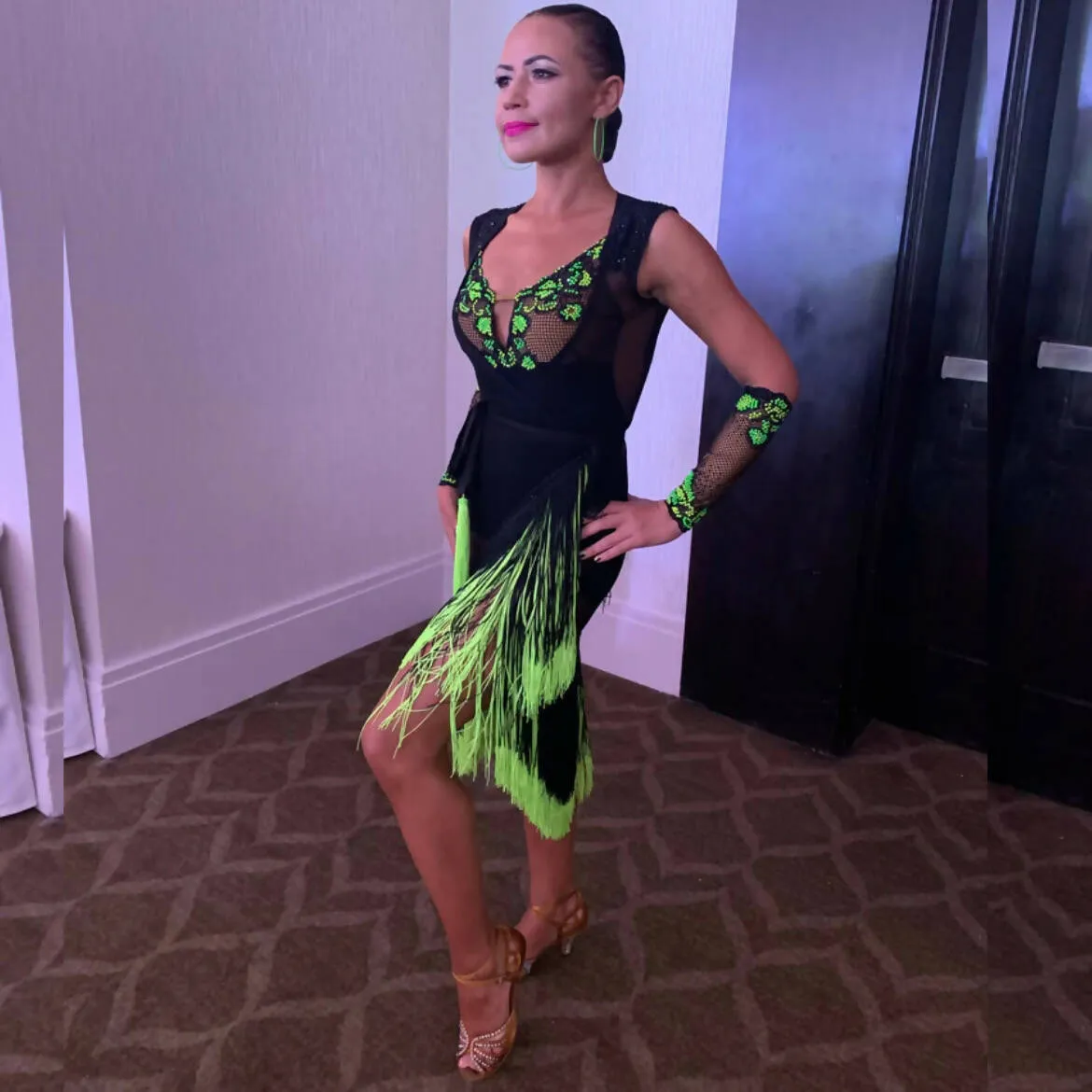 Stunning Black & Neon Green Latin Dress