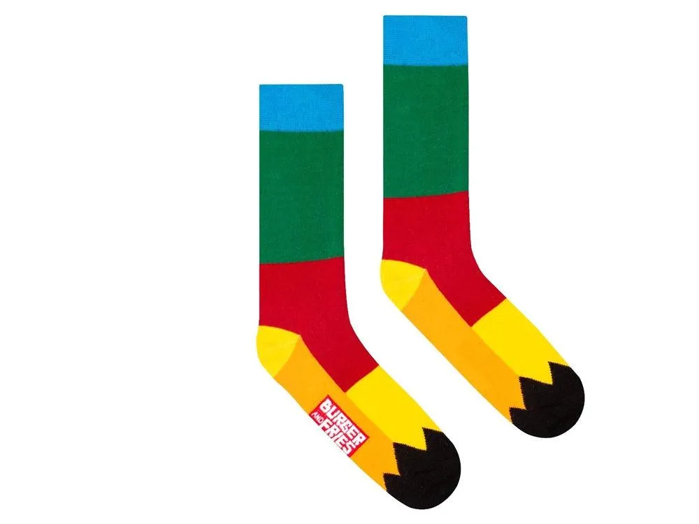 SUN68 Socks Burger And Fries Calzini Patchwork Verde Scuro Rosso BF1005