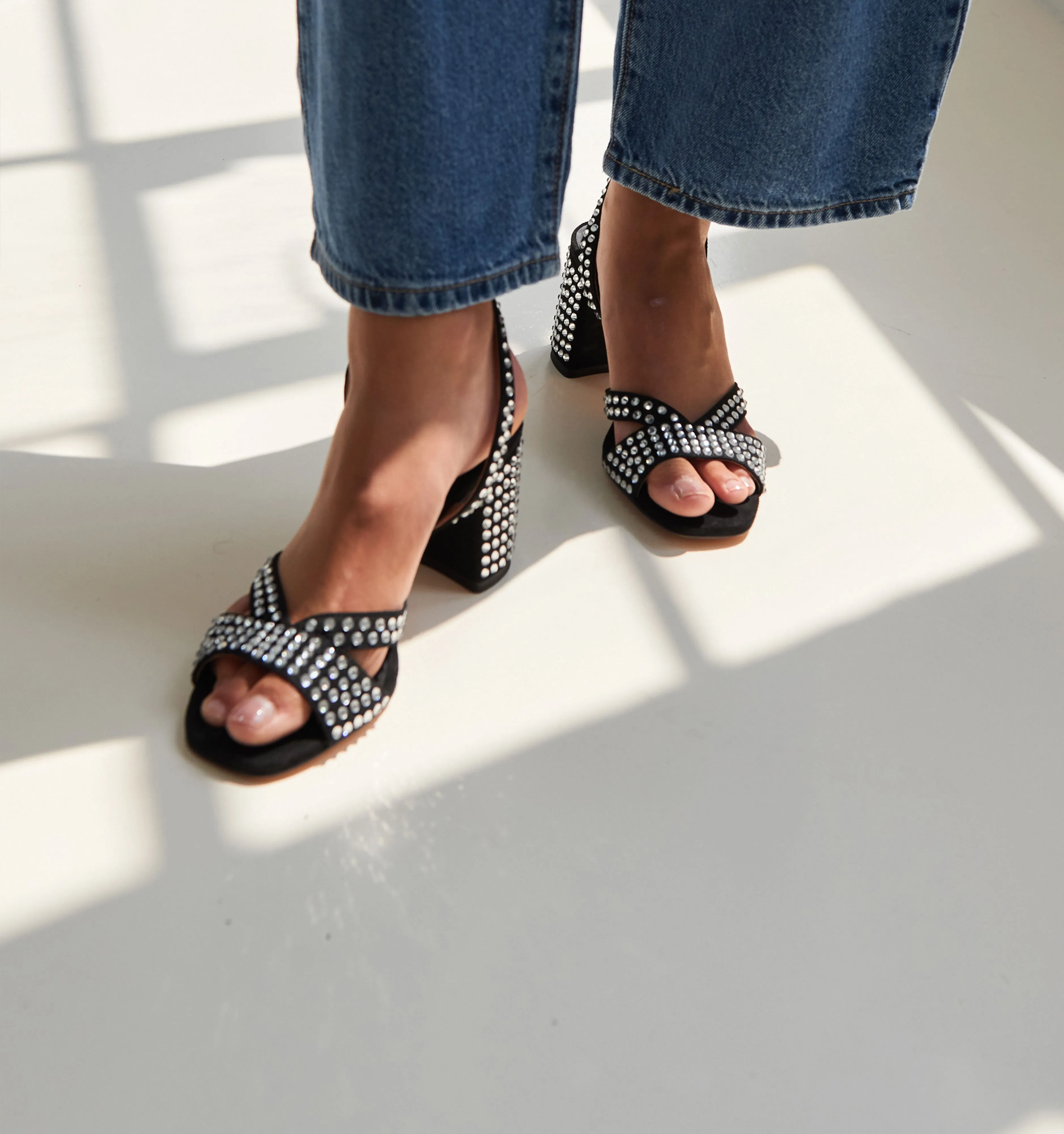 The Lafayette Sandal - Black Suede Rhinestone