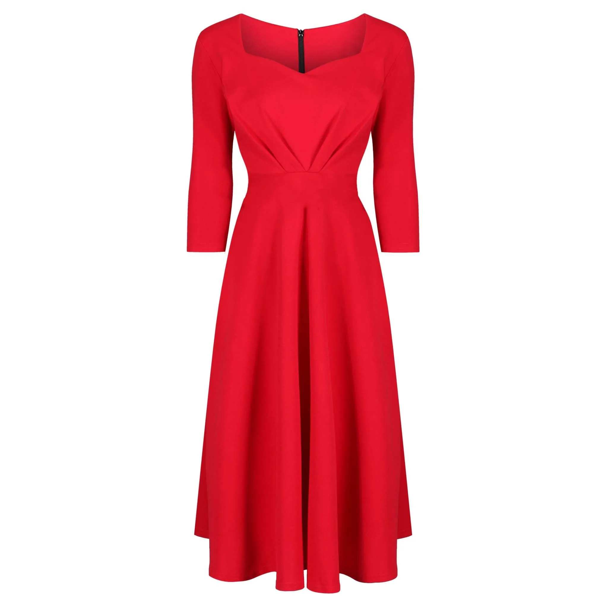 Vintage Red 3/4 Sleeve 50s Swing Dress