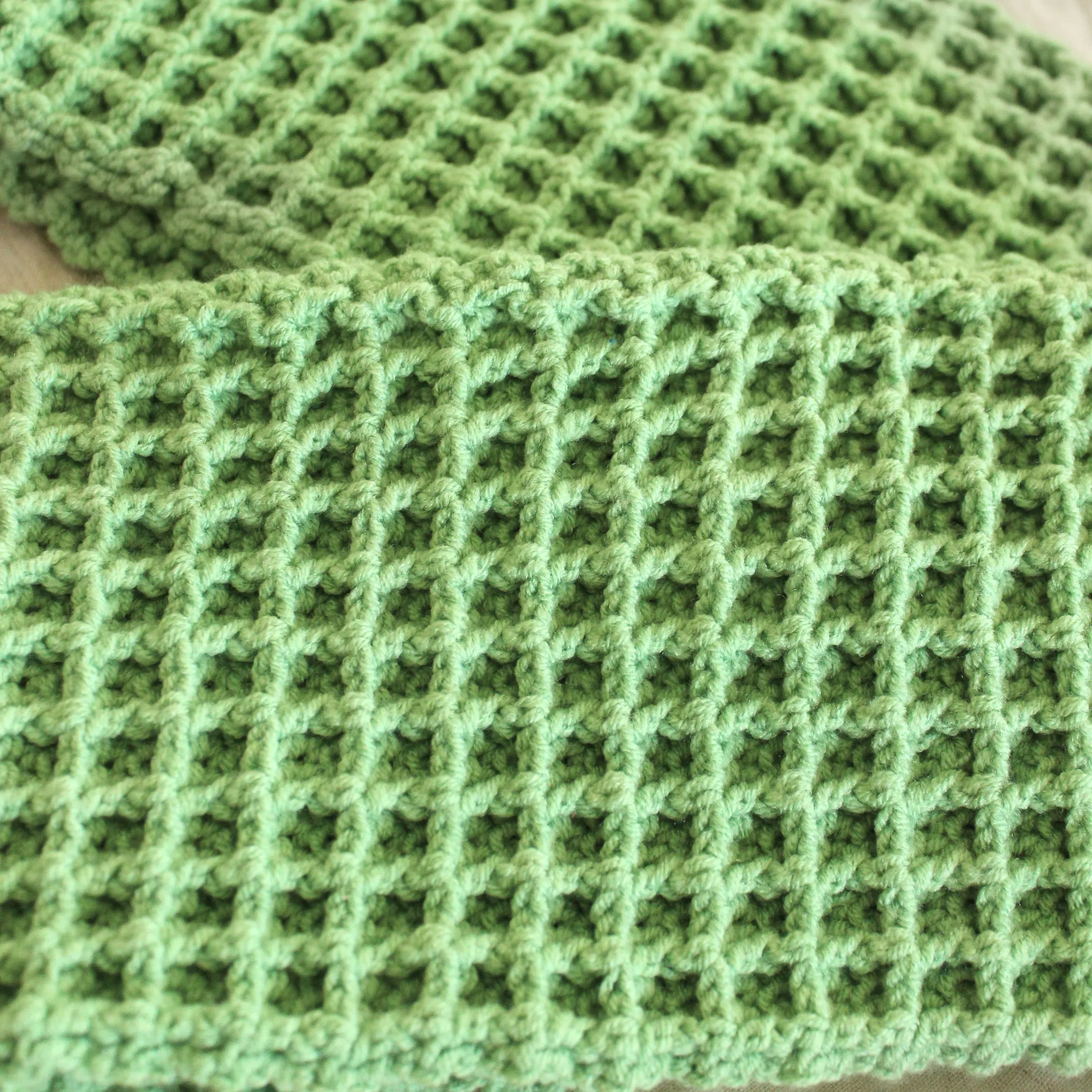 Waffle Crochet Scarf in Sage Green