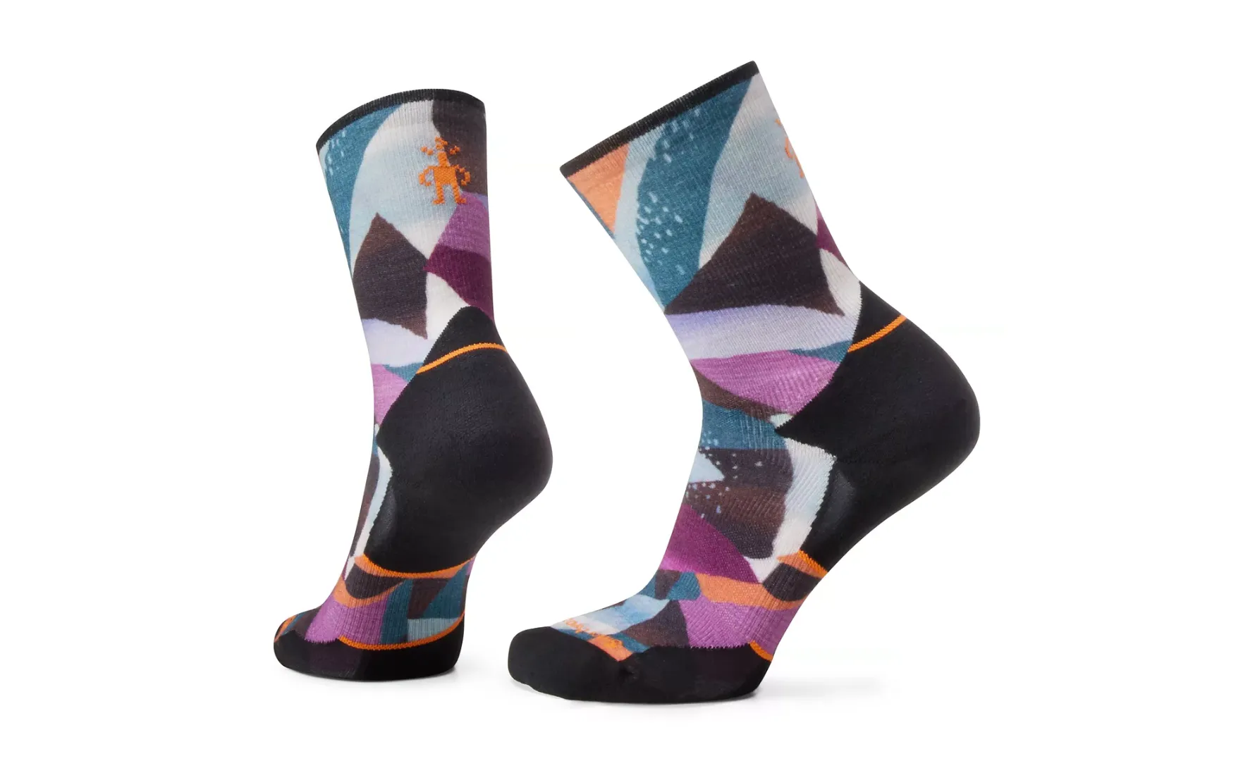 Women's Trail Run Targeted Cushion Mosaic Pieces Print Crew Socks - Black